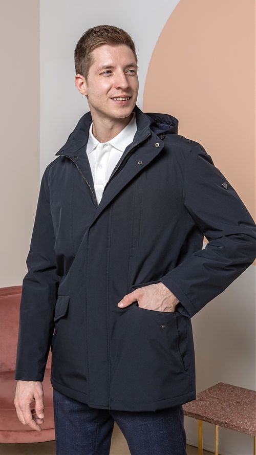 Фото Куртка мужская темно- синяя с капюшоном