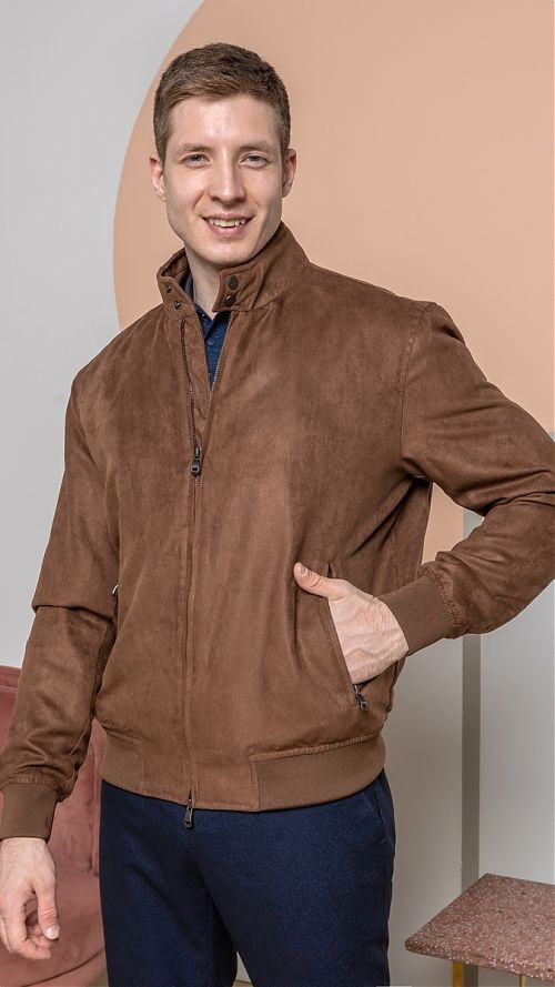 Фото Куртка мужская коричневая под замшу