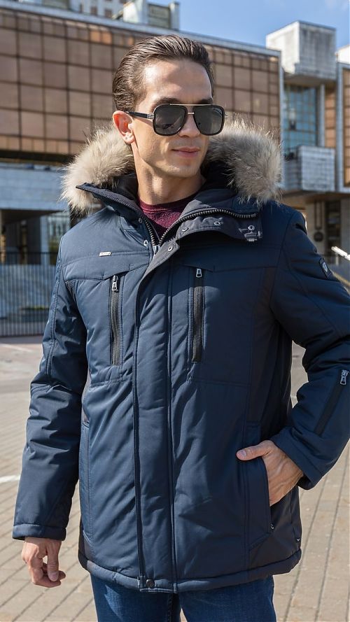 Фото Куртка мужская  темно- синяя с капюшоном