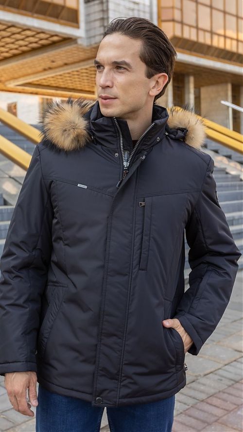 Фото Куртка мужская темно коричневая  с  мехом