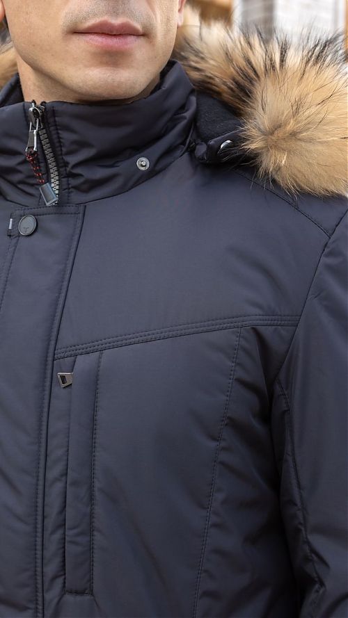 Фото Куртка мужская темно коричневая  с  мехом