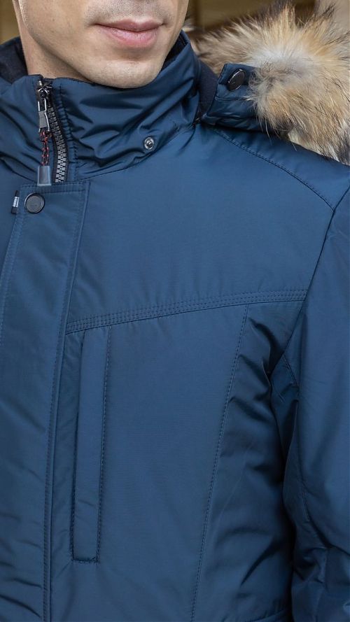 Фото Куртка мужская темно-синяя с натуральным мехом