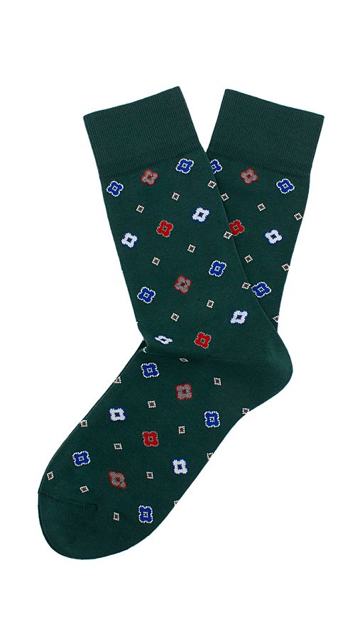 Фото Темно-зеленые мужские носки с принтом цветы
