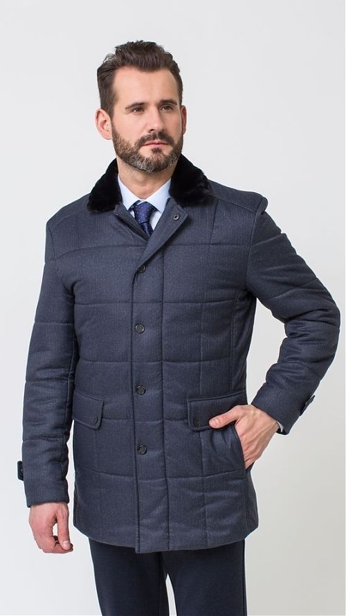Фото Мужская зимняя классическая куртка синяя