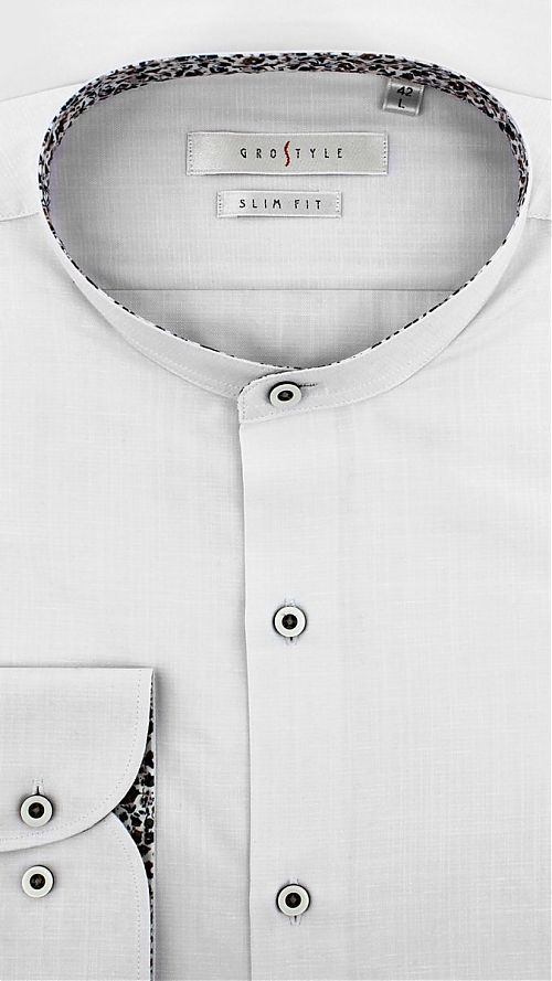 Фото Мужская рубашка с воротником-стойкой белая 