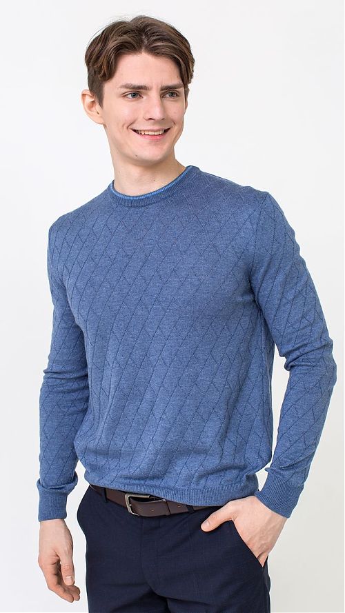 Фото Голубой трикотажный мужской свитер