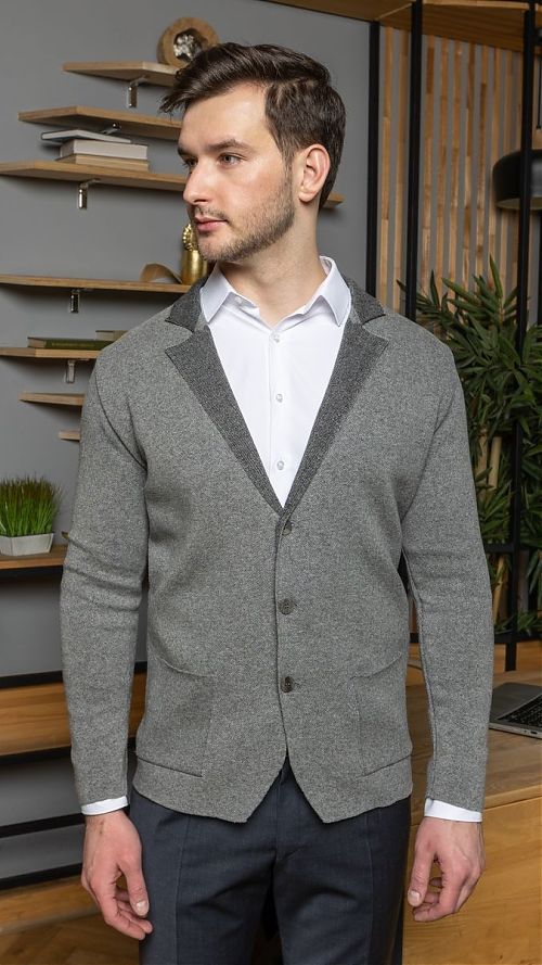 Фото Трикотажный серый пиджак 