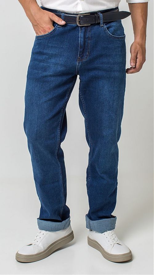 Фото Мужские полуприталенные синие джинсы