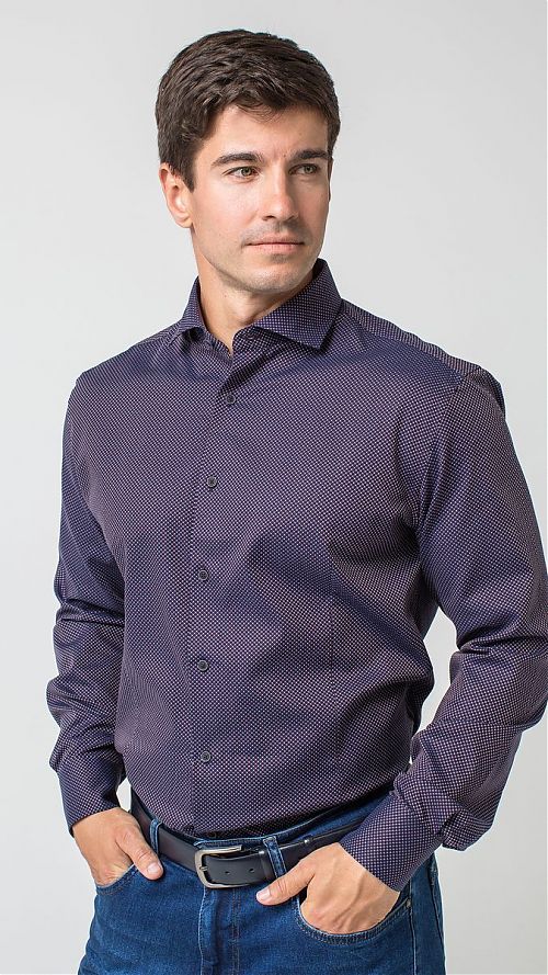 Фото Мужская полуприталенная синяя рубашка