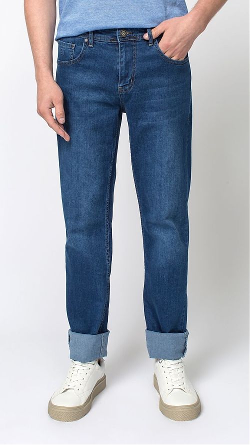 Фото Классические прямые темно-синие джинсы