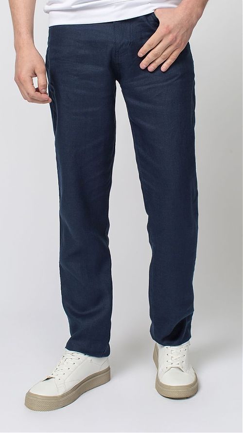 Фото Темно-миние мужские брюки из 100% льна