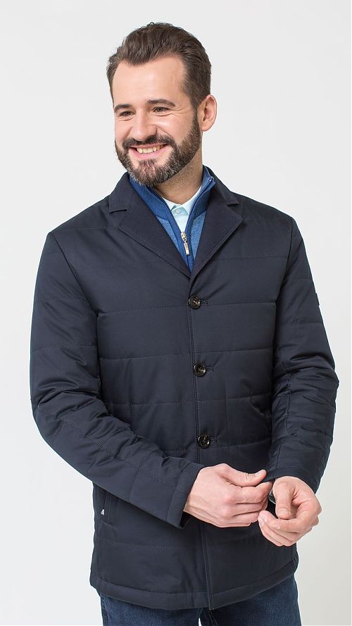 Фото Мужская демисезонная куртка с английским воротником синяя