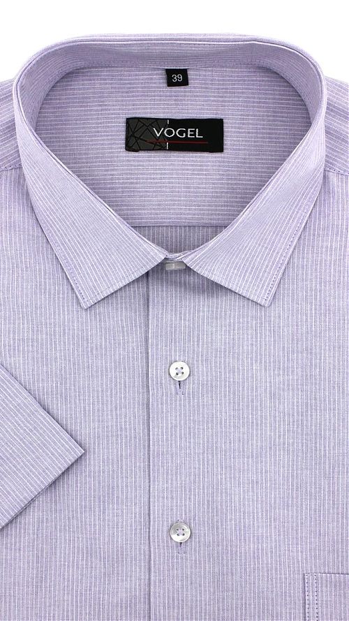Фото Фиолетовая мужская рубашка в полоску с коротким рукавом 