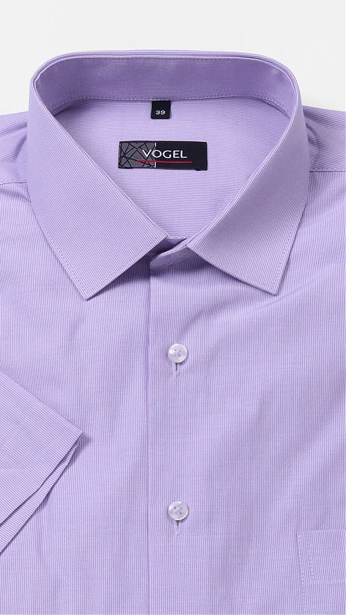 Фото Полуприталенная фиолетовая мужская рубашка в мелкий рисунок 