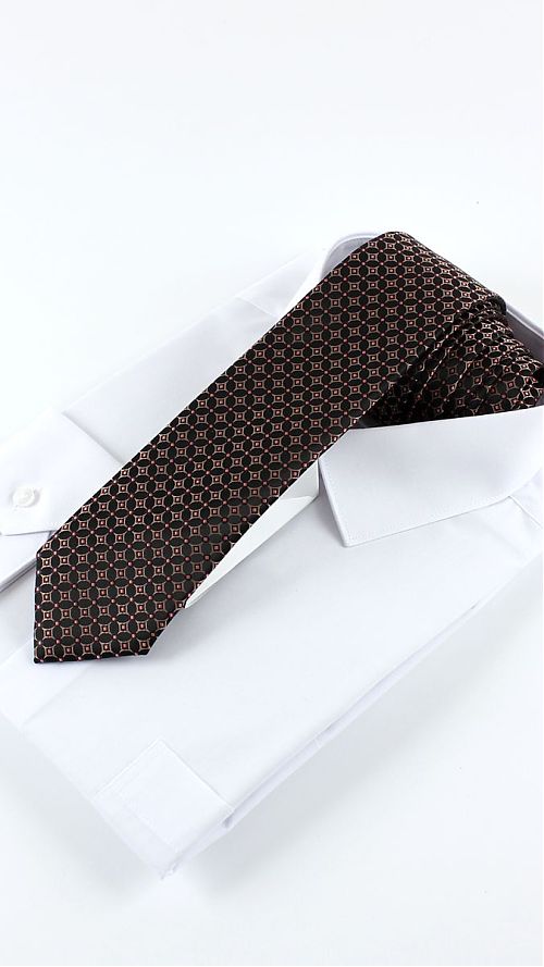 Фото Черный мужской галстук с коричневым принтом