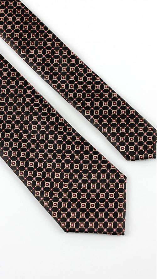 Фото Черный мужской галстук с коричневым принтом