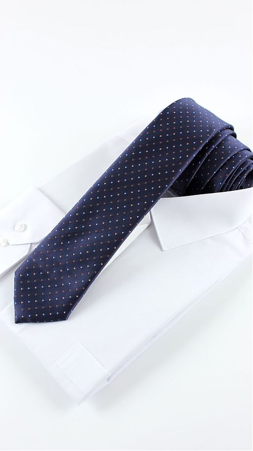 Фото Мужской темно-синий галстук в горошек