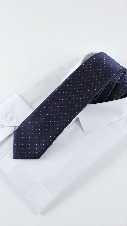 Фото Классический темно-синий мужской галстук в горошек