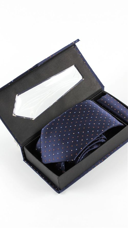 Фото Синий галстук  горошек в подарочной коробке