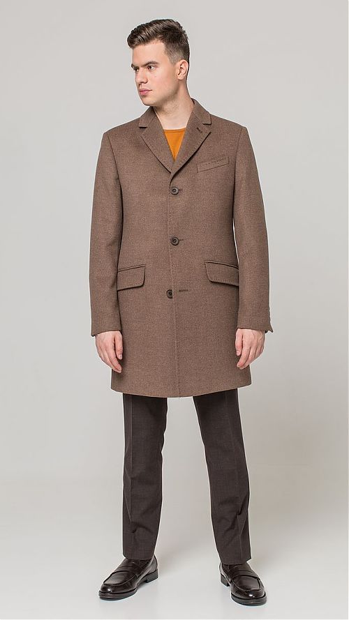 Фото Однотонное коричневое мужское пальто CAMEL