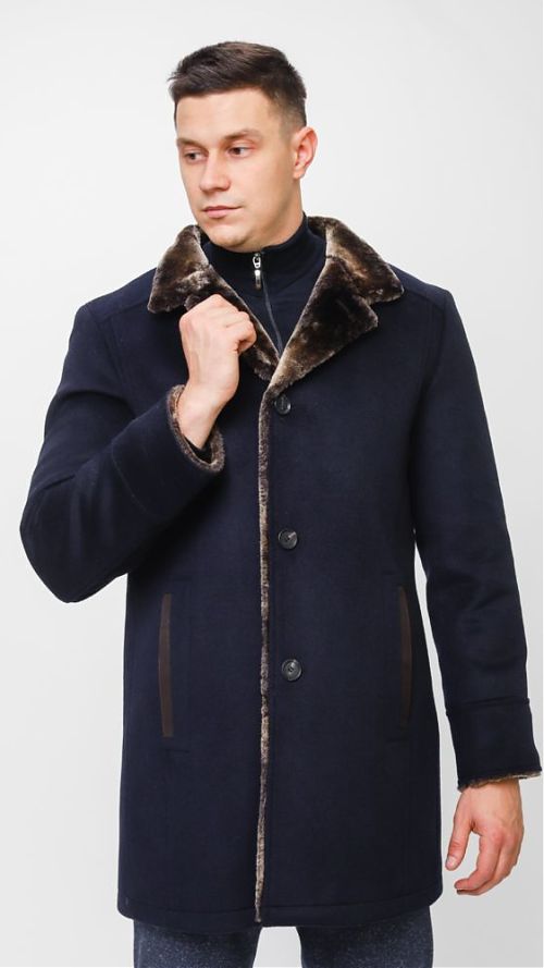 Фото Прямое мужское пальто EDVARD синего цвета утепленное