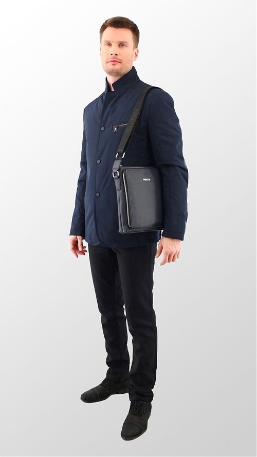 Фото Синяя демисезонная мужская куртка с воротником-стойкой