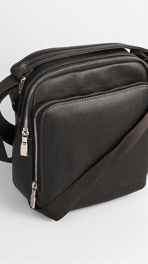 Фото Черная мужская сумка-мессенджер 100% кожа