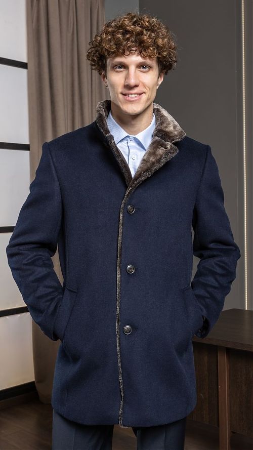 Фото Зимнее мужское пальто синее