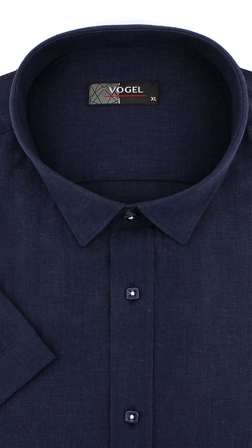 Фото Темно-синяя мужская рубашка лен-хлопок 