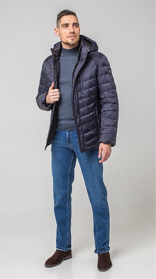 Фото Мужская зимняя короткая куртка синяя