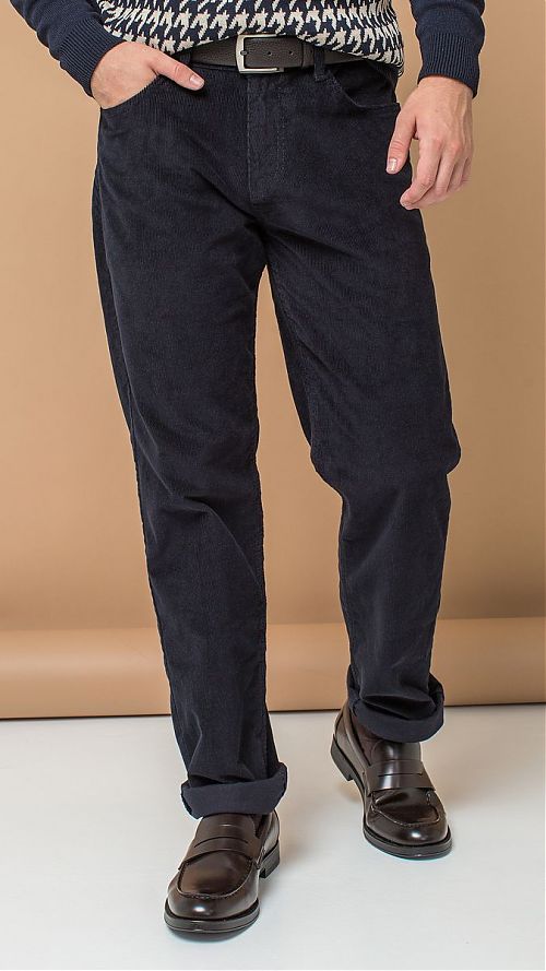 Фото Мужские темно-синие вельветовые джинсы