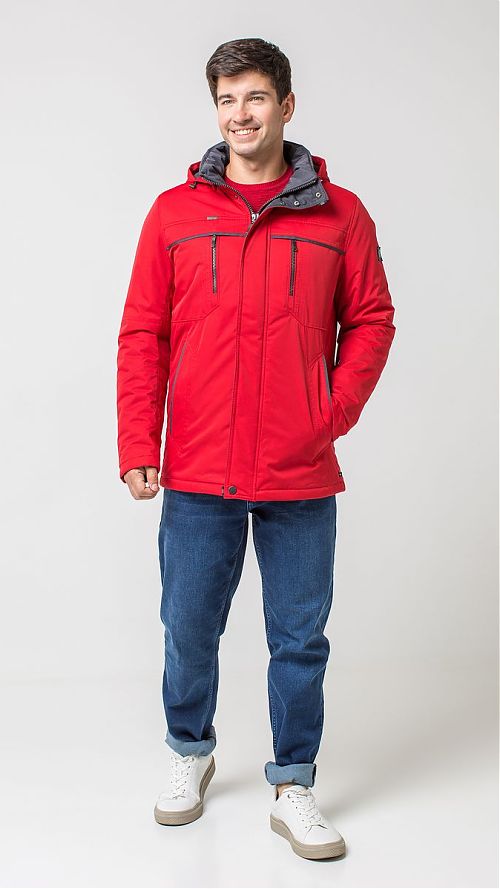 Фото Мужская демисезонная куртка красная с серым кантом 