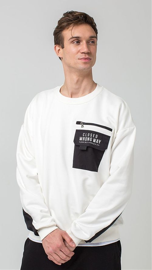 Фото Белый мужской свитшот с контрастным карманом Whitney