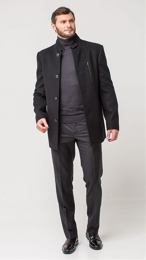 Фото Серое мужское классическое пальто