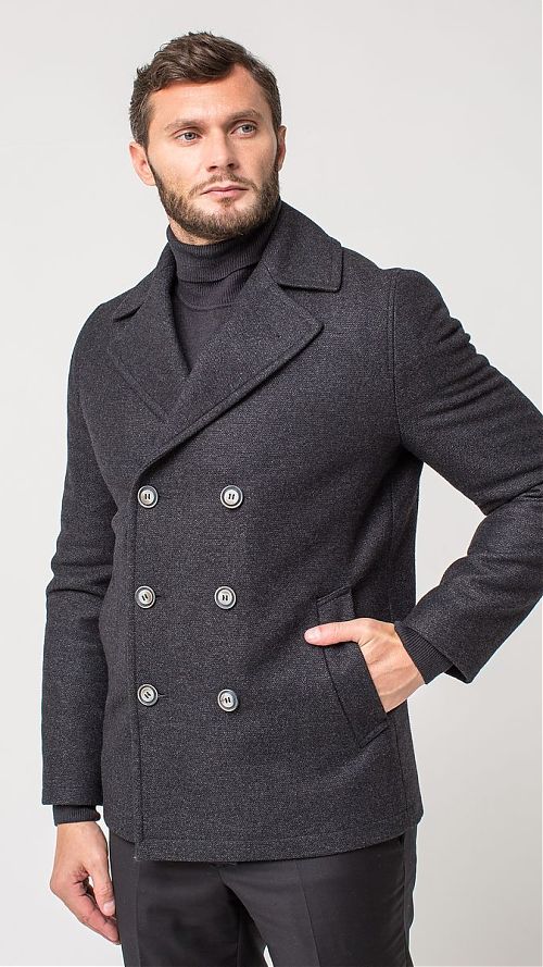 Фото Серое мужское демисезонное пальто