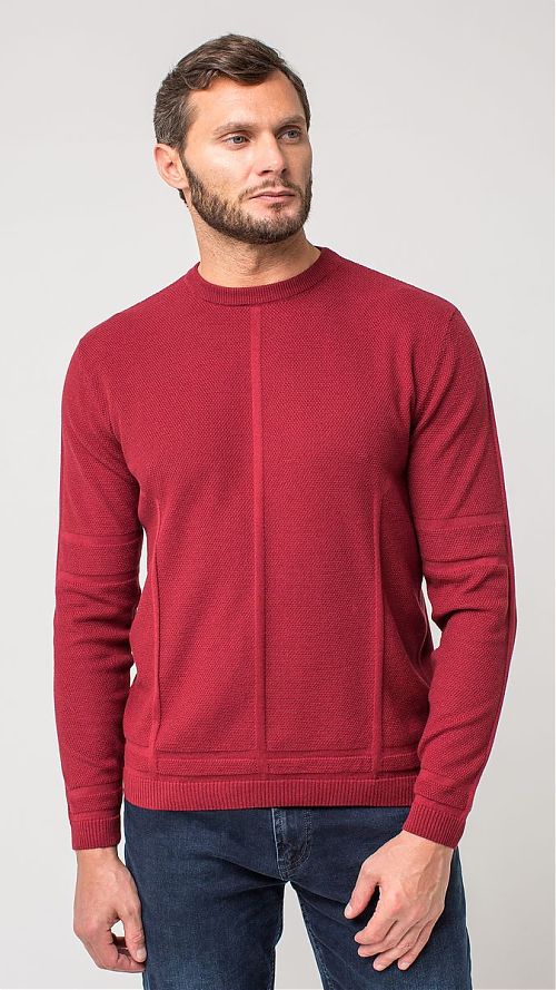 Фото Красный мужской свитер с рельефным рисунком