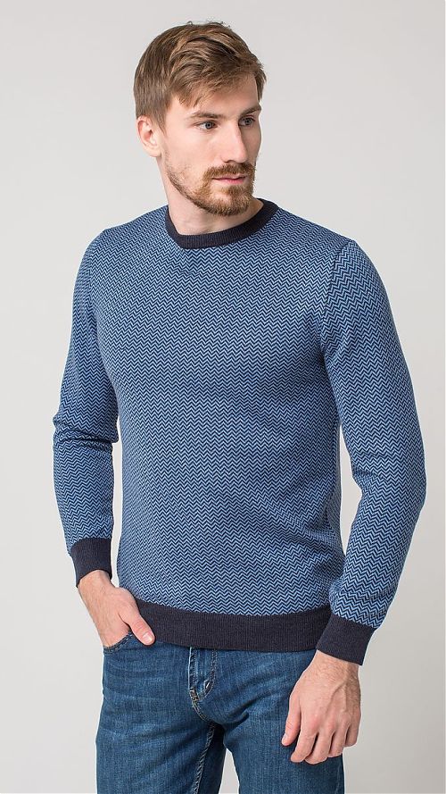 Фото Голубой трикотажный свитер с синими резинками