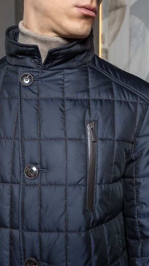 Фото Пальто стеганое утепленное темно- синее